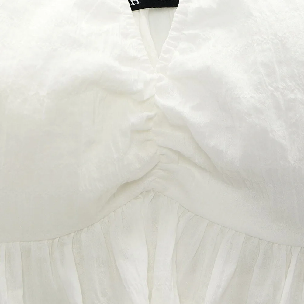 ZARA Oyster White Cotton Puff Sleeve Peplum